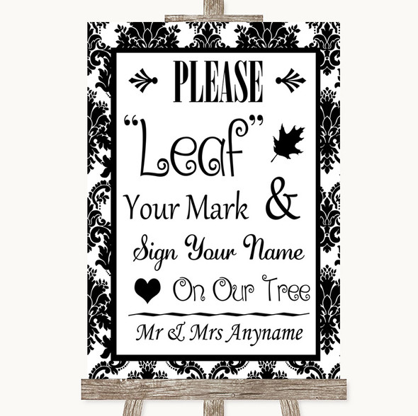 Black & White Damask Fingerprint Tree Instructions Personalised Wedding Sign