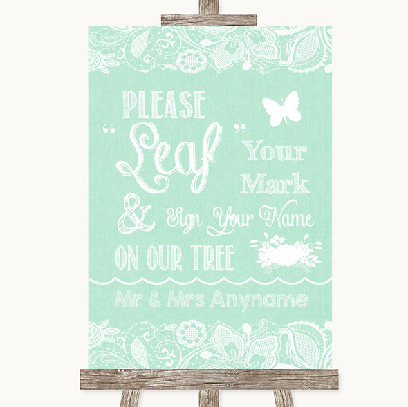 Green Burlap & Lace Fingerprint Tree Instructions Personalised Wedding Sign