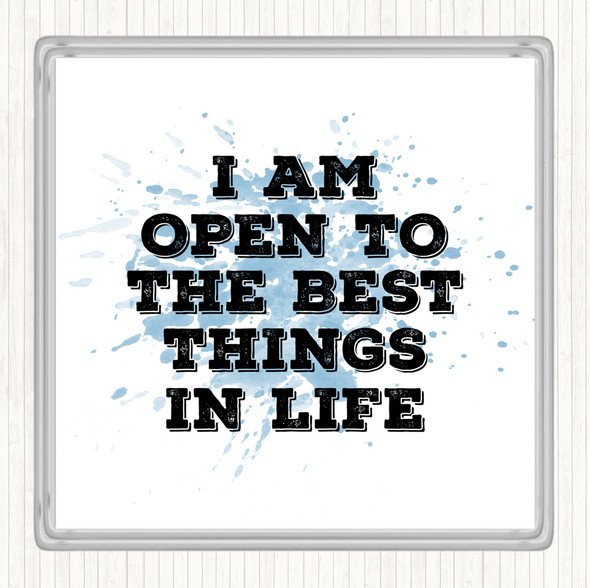 Blue White Best Things In Life Inspirational Quote Drinks Mat Coaster