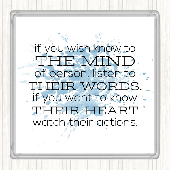 Blue White Watch Their Actions Inspirational Quote Drinks Mat Coaster