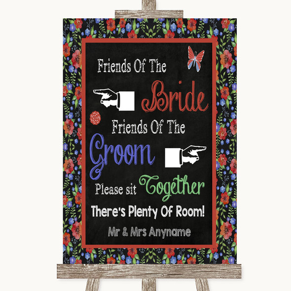 Floral Chalk Friends Of The Bride Groom Seating Personalised Wedding Sign