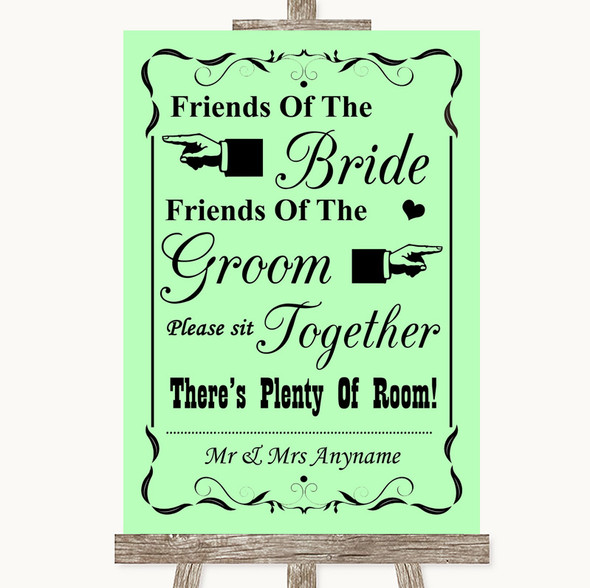 Green Friends Of The Bride Groom Seating Personalised Wedding Sign