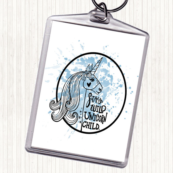 Blue White Wild Unicorn Inspirational Quote Bag Tag Keychain Keyring