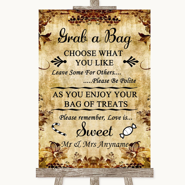 Autumn Vintage Grab A Bag Candy Buffet Cart Sweets Personalised Wedding Sign