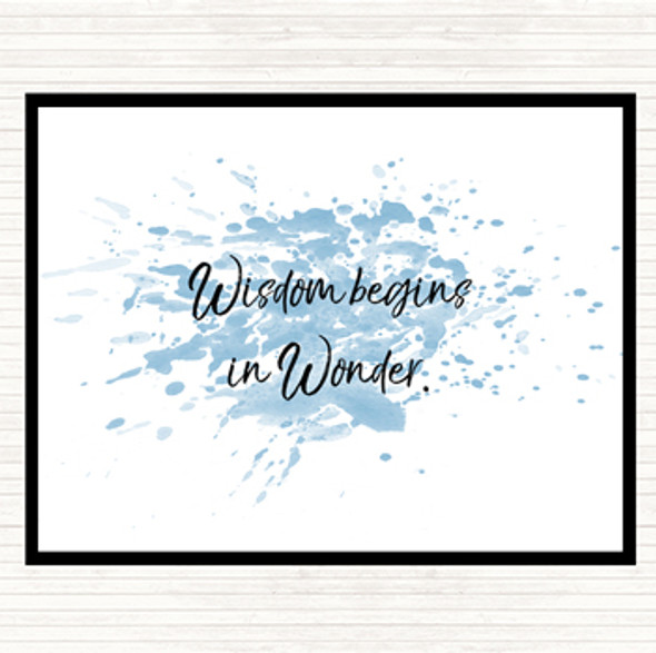 Blue White Wisdom Begins In Wonder Inspirational Quote Mouse Mat Pad