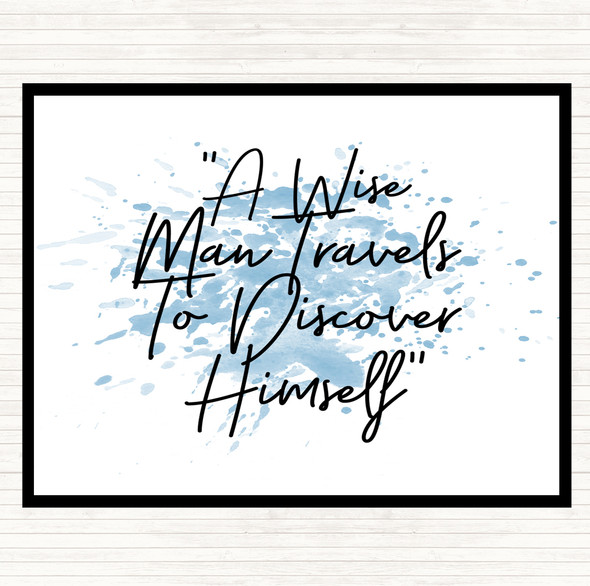 Blue White Wise Man Travels Inspirational Quote Mouse Mat Pad