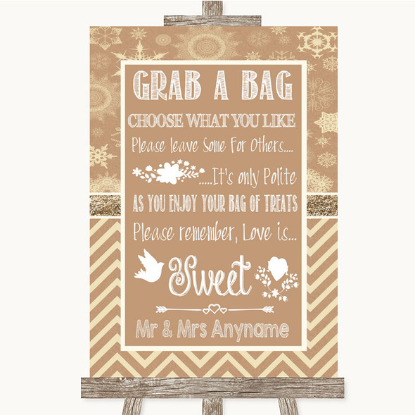 Brown Winter Grab A Bag Candy Buffet Cart Sweets Personalised Wedding Sign