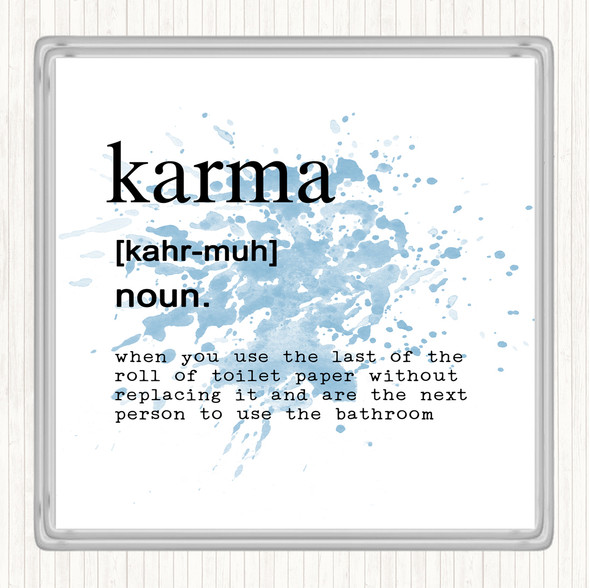 Blue White Word Definition Karma Inspirational Quote Drinks Mat Coaster