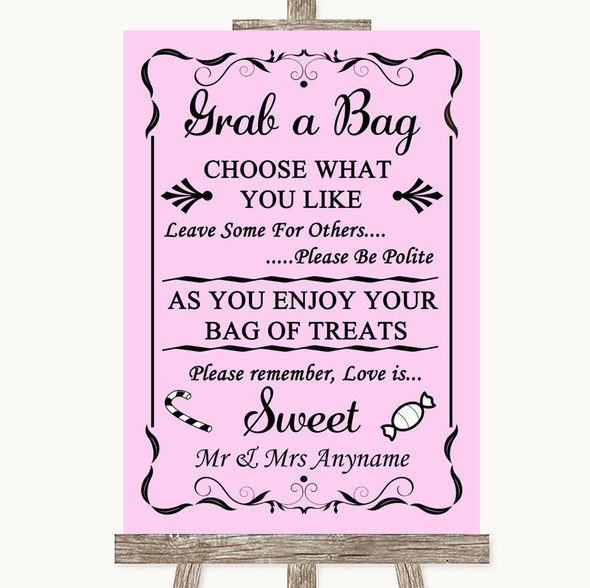 Pink Grab A Bag Candy Buffet Cart Sweets Personalised Wedding Sign