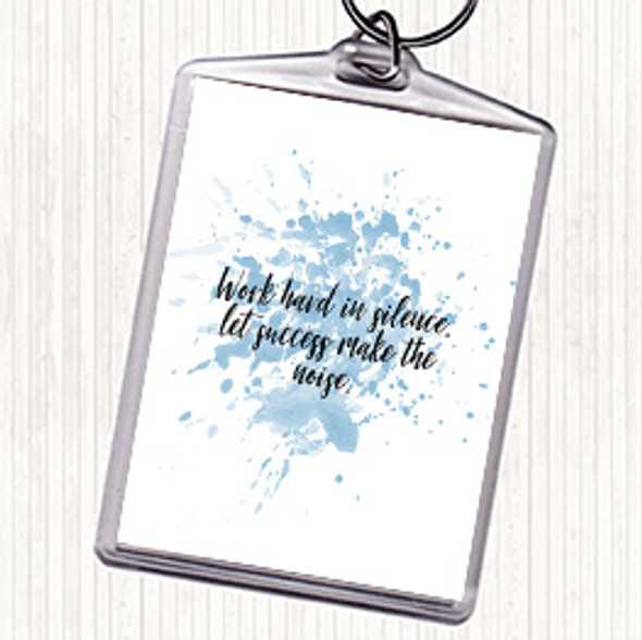 Blue White Work Hard Inspirational Quote Bag Tag Keychain Keyring