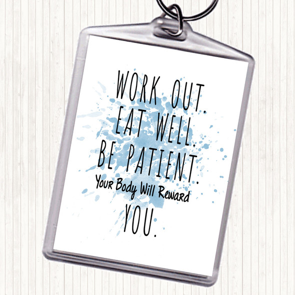 Blue White Work Out Inspirational Quote Bag Tag Keychain Keyring