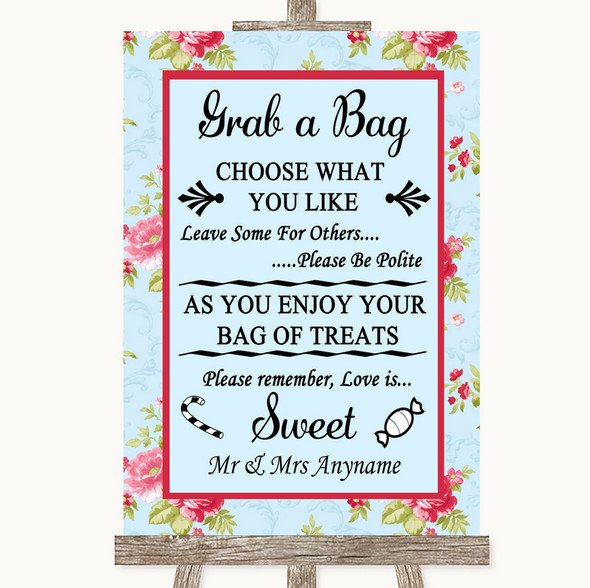 Shabby Chic Floral Grab A Bag Candy Buffet Cart Sweets Personalised Wedding Sign