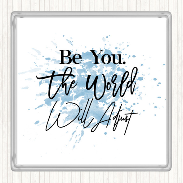 Blue White World Will Adjust Inspirational Quote Drinks Mat Coaster