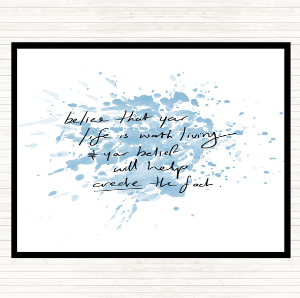 Blue White Worth Living Inspirational Quote Mouse Mat Pad