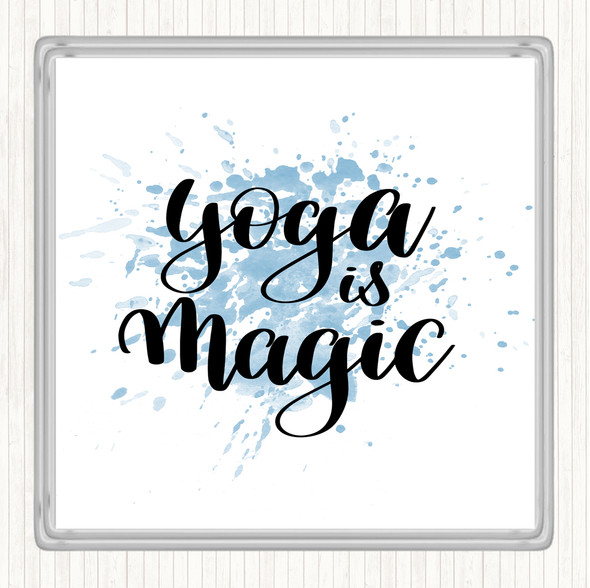 Blue White Yoga Is Magic Inspirational Quote Drinks Mat Coaster