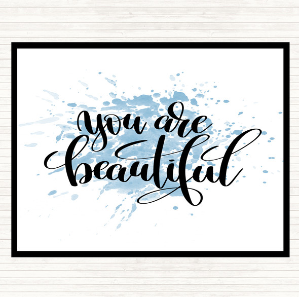 Blue White You Are Beautiful Inspirational Quote Mouse Mat Pad