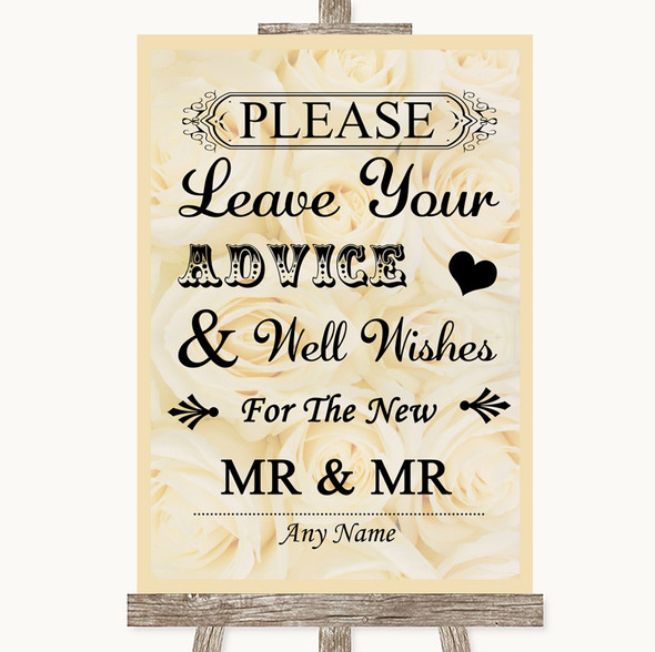 Cream Roses Guestbook Advice & Wishes Gay Personalised Wedding Sign