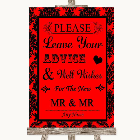 Red Damask Guestbook Advice & Wishes Gay Personalised Wedding Sign