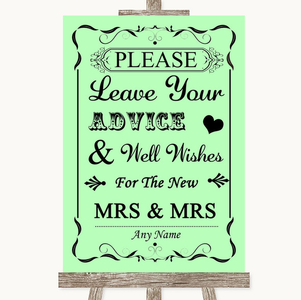 Green Guestbook Advice & Wishes Lesbian Personalised Wedding Sign