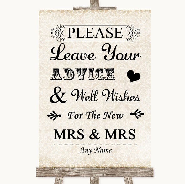 Shabby Chic Ivory Guestbook Advice & Wishes Lesbian Personalised Wedding Sign