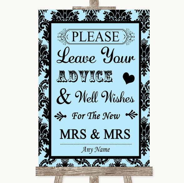 Sky Blue Damask Guestbook Advice & Wishes Lesbian Personalised Wedding Sign