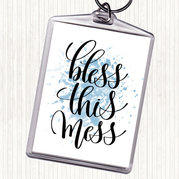 Blue White Bless This Mess Inspirational Quote Bag Tag Keychain Keyring