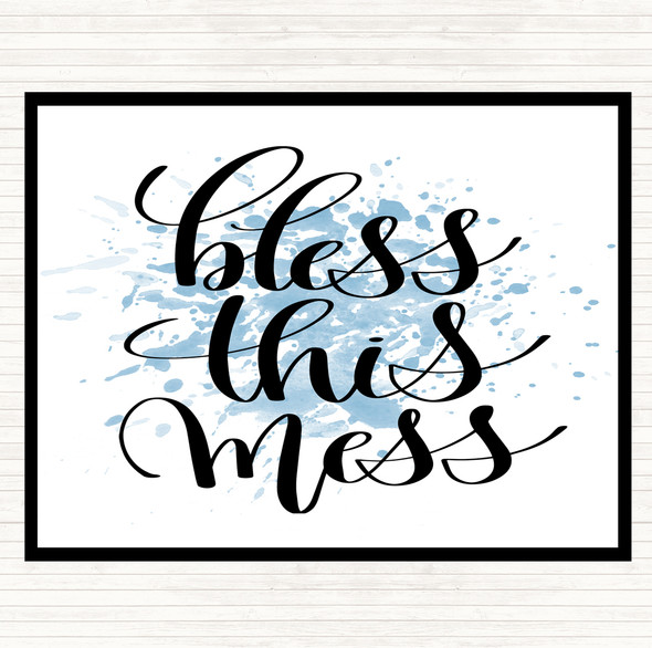 Blue White Bless This Mess Inspirational Quote Mouse Mat Pad