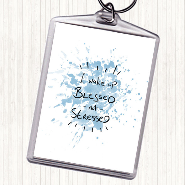 Blue White Blessed Not Stressed Inspirational Quote Bag Tag Keychain Keyring