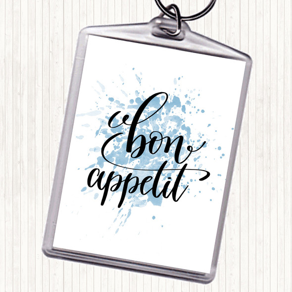 Blue White Bon Appetit Inspirational Quote Bag Tag Keychain Keyring