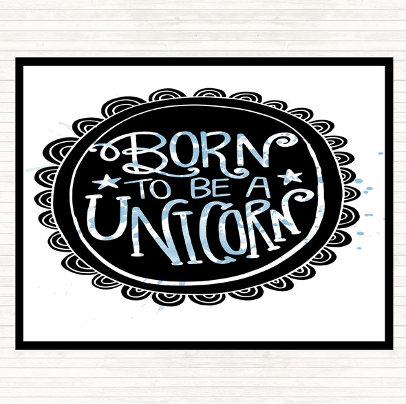 Blue White Born-To-Be-Unicorn Inspirational Quote Mouse Mat Pad