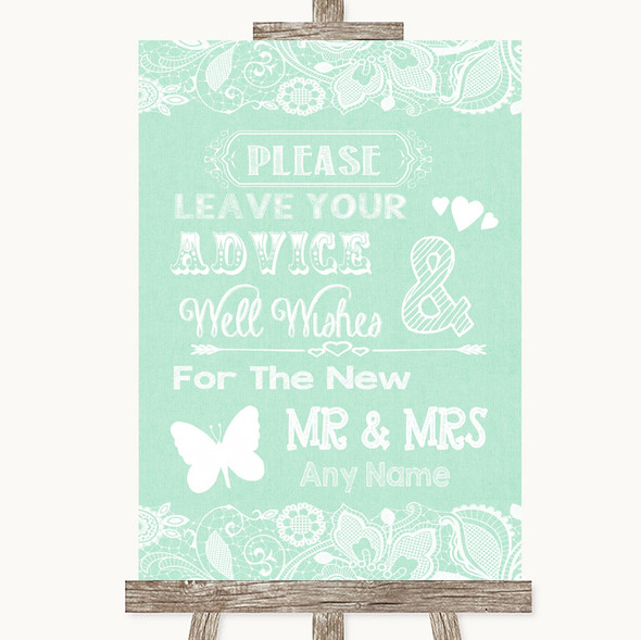 Green Burlap & Lace Guestbook Advice & Wishes Mr & Mrs Personalised Wedding Sign