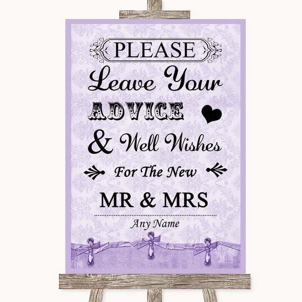 Lilac Shabby Chic Guestbook Advice & Wishes Mr & Mrs Personalised Wedding Sign