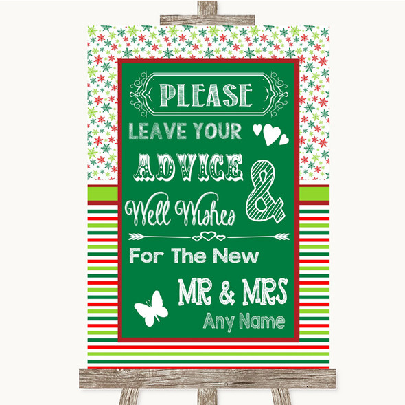 Red & Green Winter Guestbook Advice & Wishes Mr & Mrs Personalised Wedding Sign