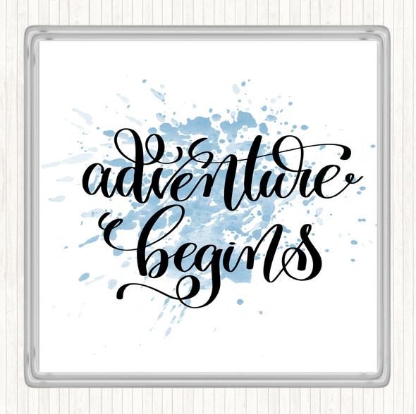 Blue White Adventure Begins Swirl Inspirational Quote Drinks Mat Coaster