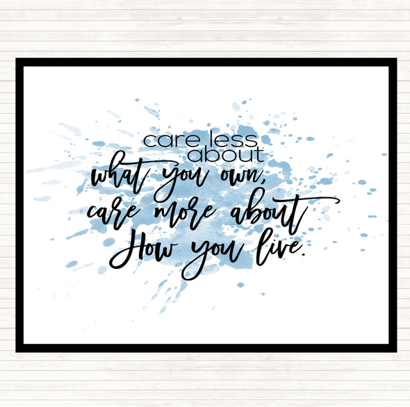 Blue White Care Less Inspirational Quote Dinner Table Placemat