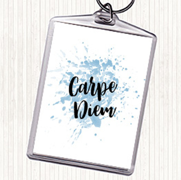 Blue White Carpe Diem Inspirational Quote Bag Tag Keychain Keyring