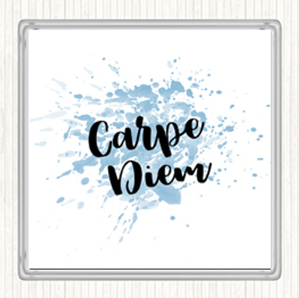 Blue White Carpe Diem Inspirational Quote Drinks Mat Coaster