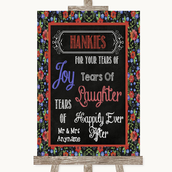 Floral Chalk Hankies And Tissues Personalised Wedding Sign