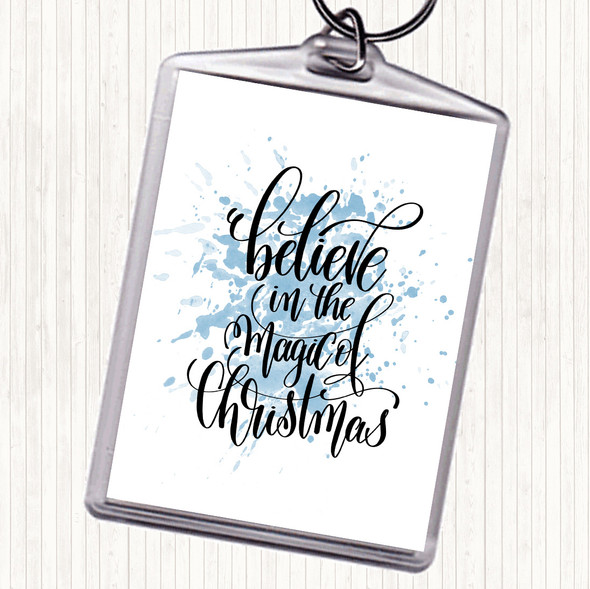 Blue White Christmas Believe In Magic Xmas Quote Bag Tag Keychain Keyring