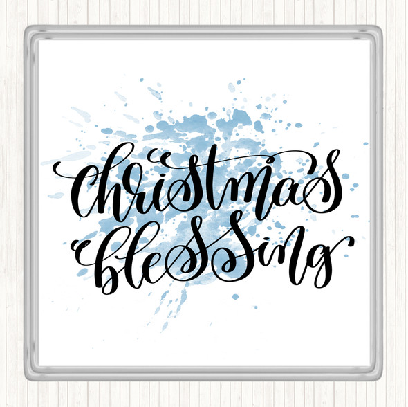Blue White Christmas Blessing Inspirational Quote Drinks Mat Coaster