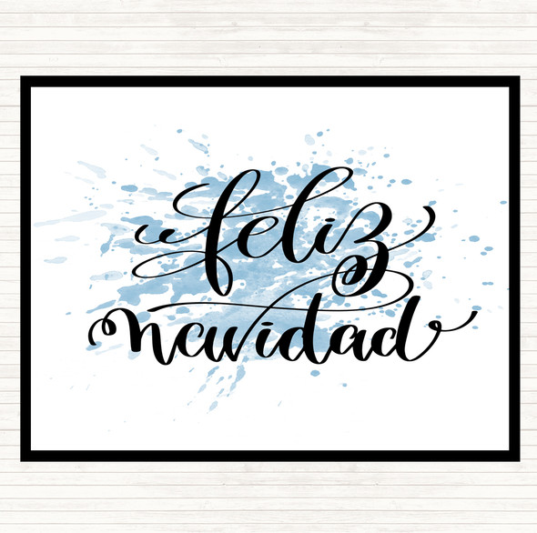 Blue White Christmas Feliz Navidad Inspirational Quote Mouse Mat Pad