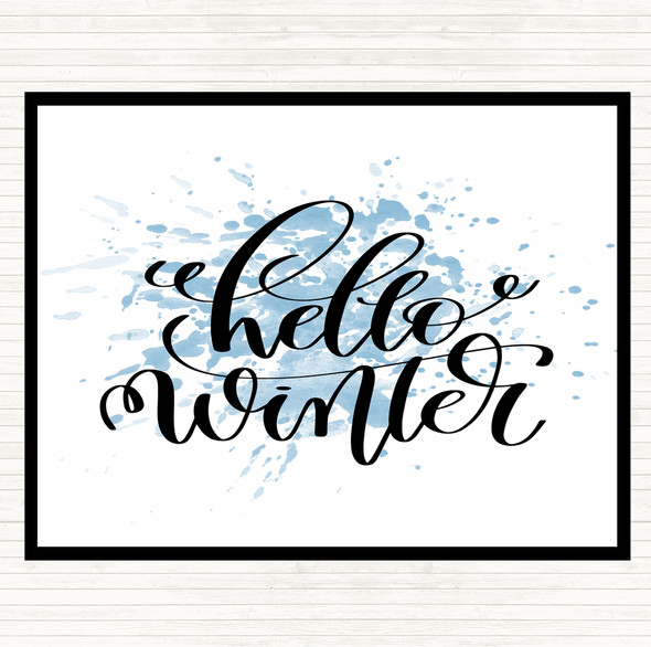 Blue White Christmas Hello Winter Inspirational Quote Mouse Mat Pad