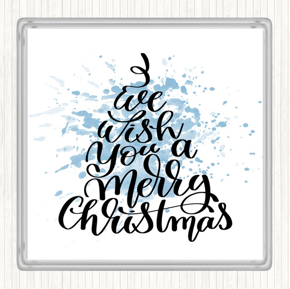 Blue White Christmas I Wish You A Merry Xmas Quote Drinks Mat Coaster