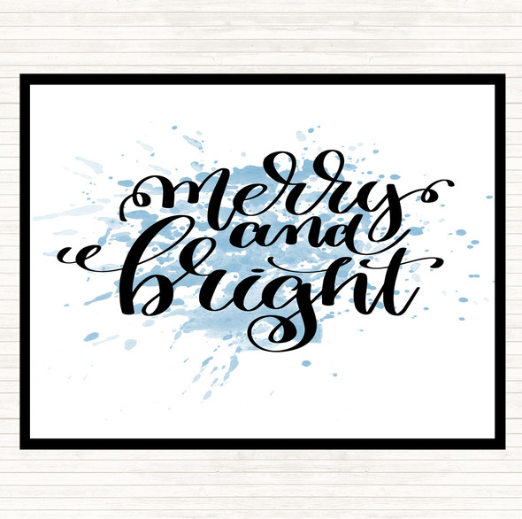 Blue White Christmas Merry & Bright Inspirational Quote Dinner Table Placemat