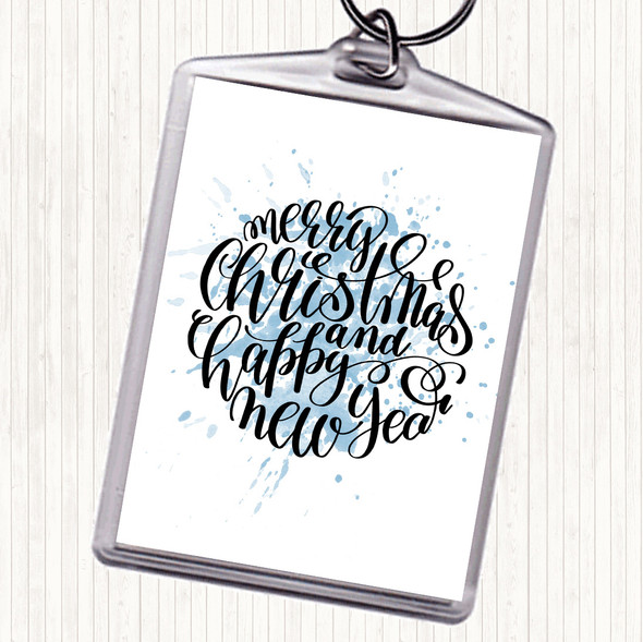 Blue White Christmas Merry Xmas Happy New Year Quote Bag Tag Keychain Keyring