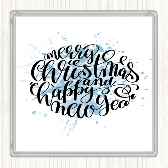 Blue White Christmas Merry Xmas Happy New Year Quote Drinks Mat Coaster