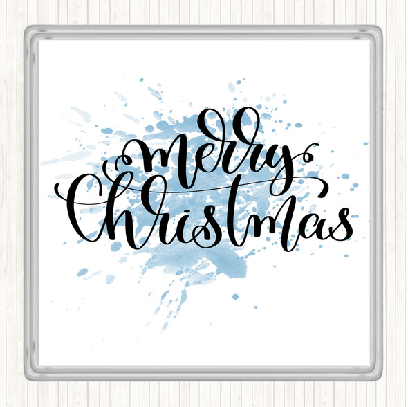 Blue White Christmas Merry Xmas Inspirational Quote Drinks Mat Coaster