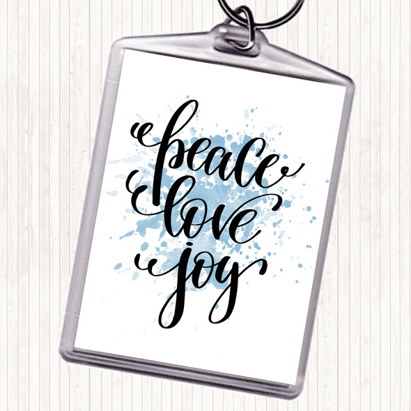 Blue White Christmas Peace Love Joy Inspirational Quote Bag Tag Keychain Keyring