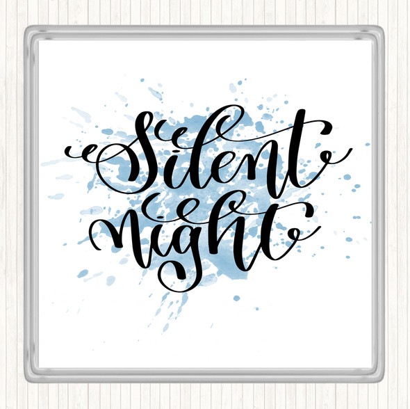 Blue White Christmas Silent Night Inspirational Quote Drinks Mat Coaster