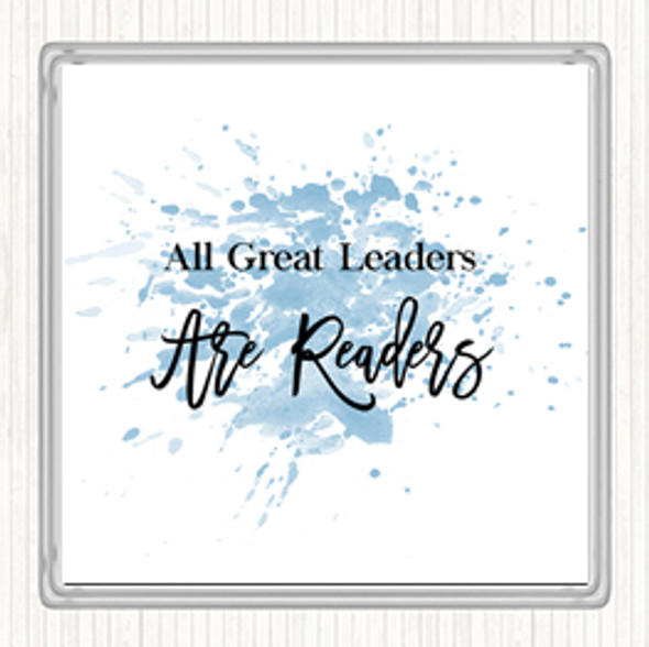 Blue White All Great Leaders Inspirational Quote Drinks Mat Coaster